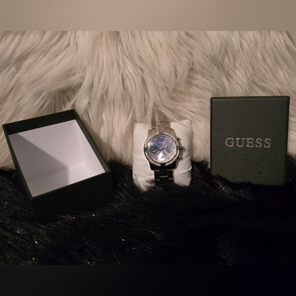 Stylish Silver and Purple GUESS Watch